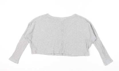 Womens UK Size 4 Topshop Grey Cropped T-Shirt