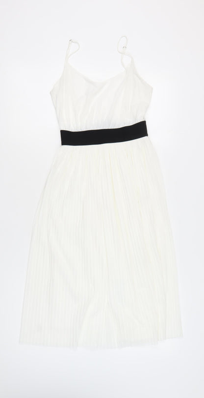 Zara Trafaluc Womens White Pleated Fit & Flare Dress Size 8