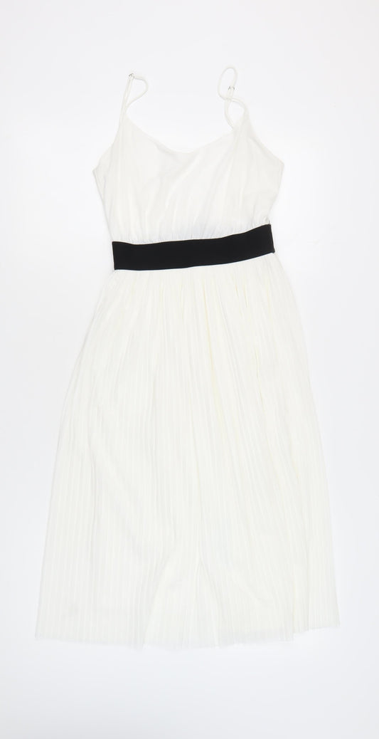 Zara Trafaluc Womens White Pleated Fit & Flare Dress Size 8