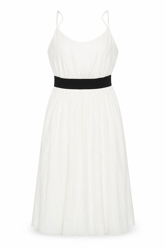 Zara Trafaluc Womens White Pleated Fit & Flare Dress Size 8