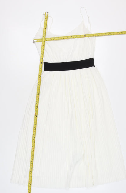 Zara Trafaluc Womens White Pleated Fit & Flare Dress Size 8
