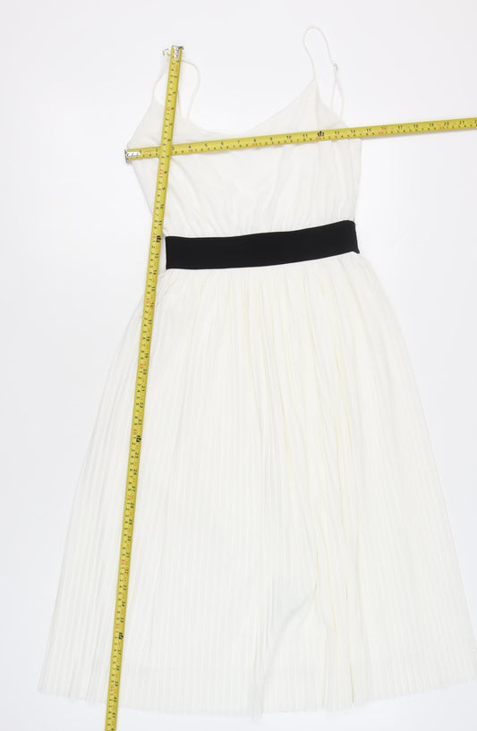 Zara Trafaluc Womens White Pleated Fit & Flare Dress Size 8