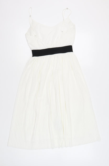 Zara Trafaluc Womens White Pleated Fit & Flare Dress Size 8