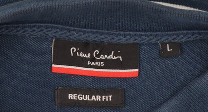 Pierre Cardin Mens Blue Cotton Polo Shirt L Regular Fit