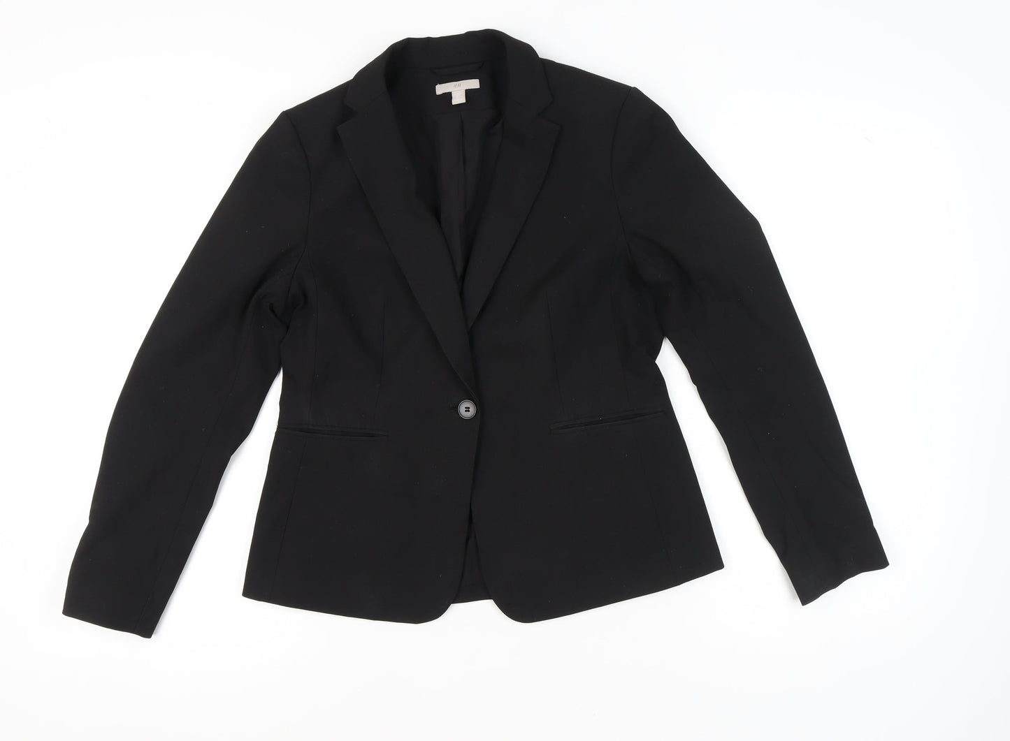 H&M Women’s Black Suit Jacket Size 12 Regular Notch Lapel Workwear