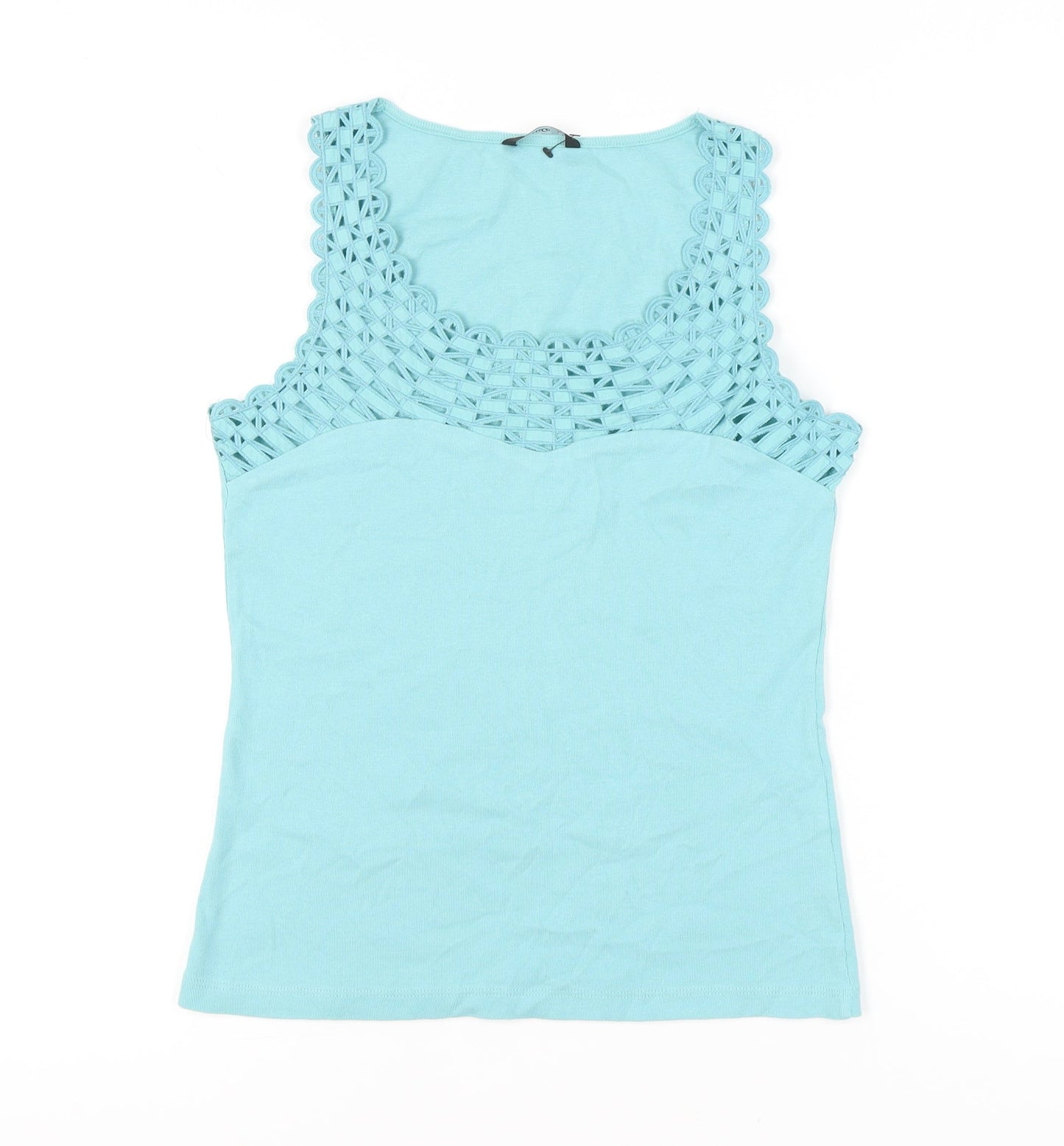M&Co. Women’s Blue Crochet Trim 100% Cotton Tank Top Size M