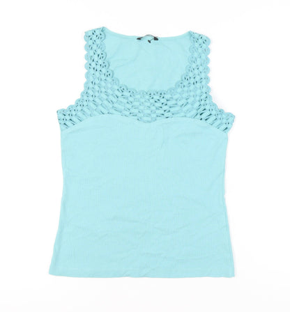 M&Co. Women’s Blue Crochet Trim 100% Cotton Tank Top Size M