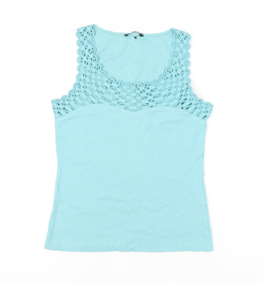M&Co. Women’s Blue Crochet Trim 100% Cotton Tank Top Size M