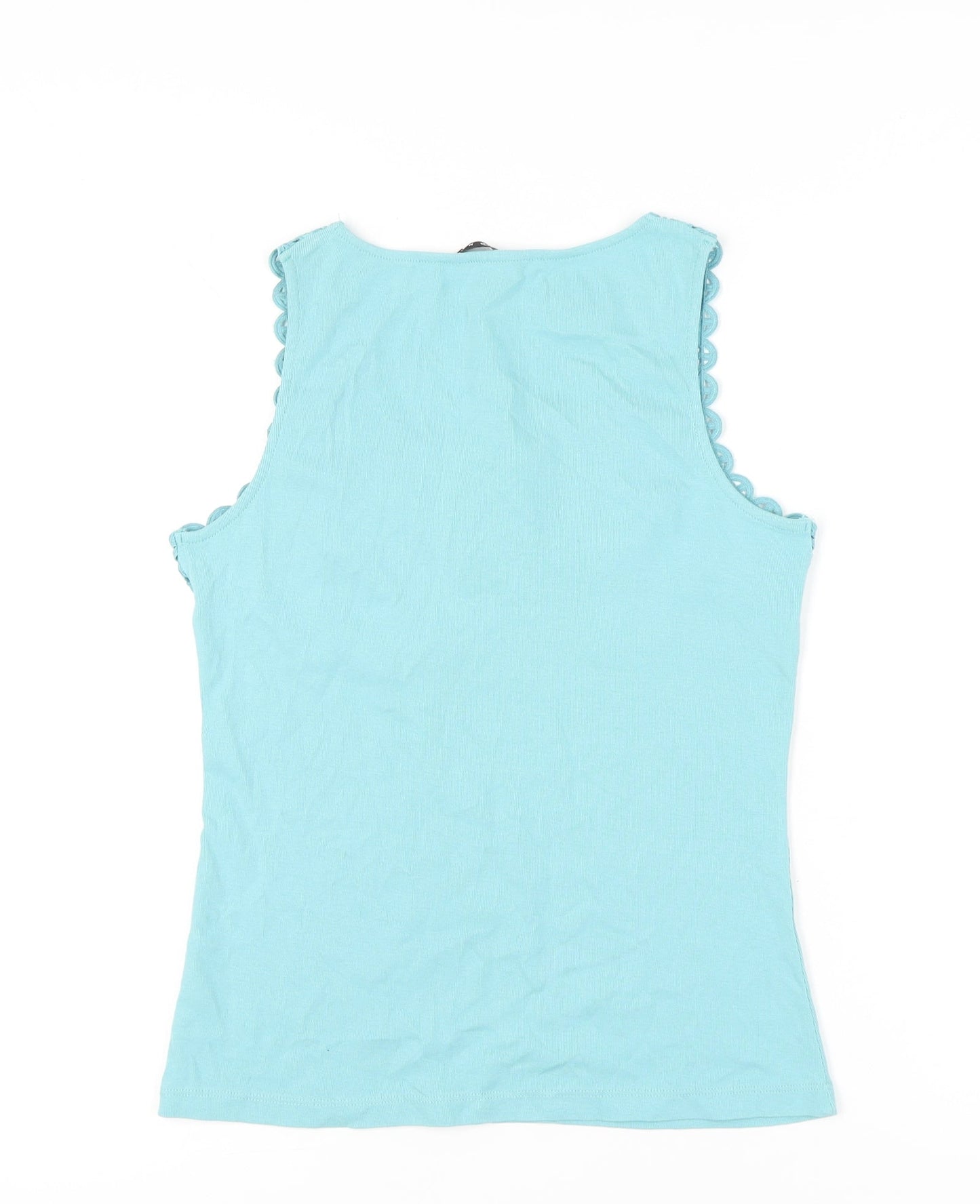 M&Co. Women’s Blue Crochet Trim 100% Cotton Tank Top Size M