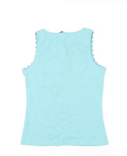 M&Co. Women’s Blue Crochet Trim 100% Cotton Tank Top Size M