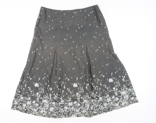 Fat Face Women’s Grey Floral A-Line Cotton Skirt Size 12
