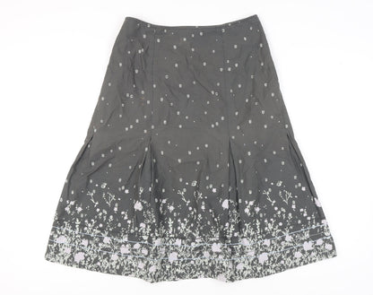 Fat Face Women’s Grey Floral A-Line Cotton Skirt Size 12