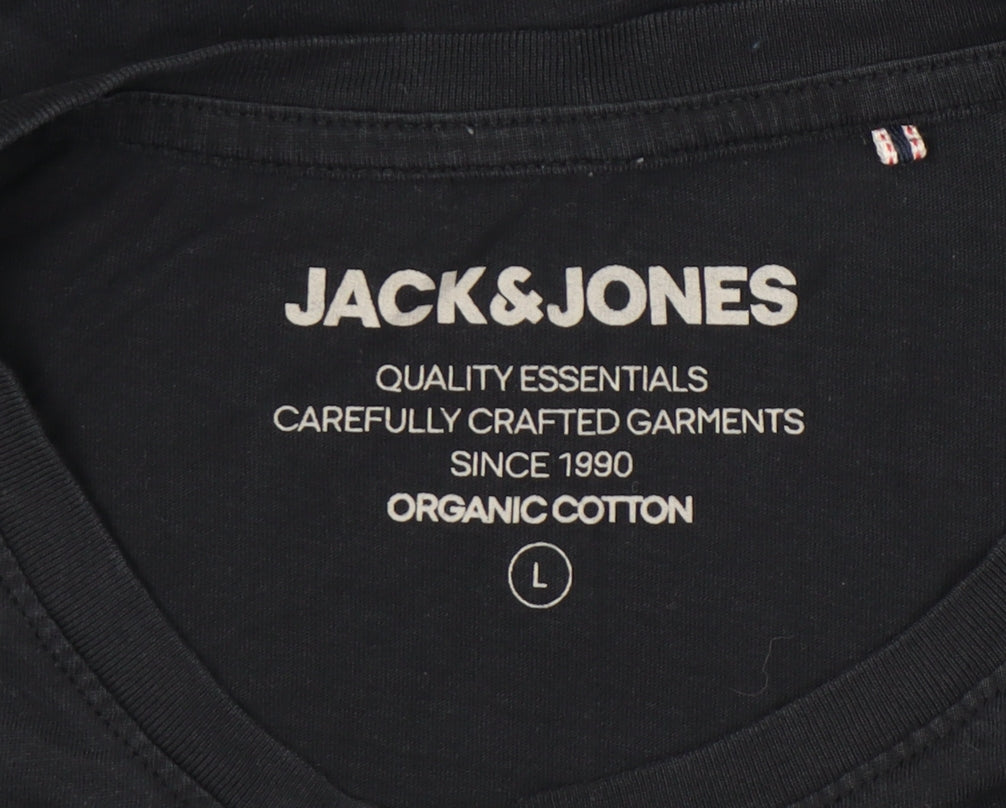 Jack & Jones Men’s Black Cotton Crew Neck Short Sleeve T-Shirt L