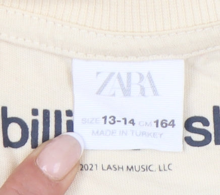 Zara Girls Beige Billie Eilish Long Sleeve Graphic T-Shirt 13-14Y