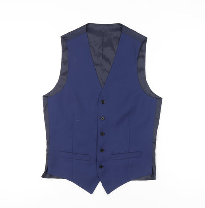 Super 100 Men's Royal Blue Wool Slim Fit Suit Waistcoat 36R Classic Formal