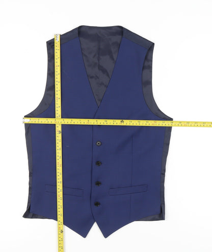 Super 100 Men's Royal Blue Wool Slim Fit Suit Waistcoat 36R Classic Formal