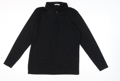 Zara Men's Black Long Sleeve Polo Shirt L Cotton Zip Collar
