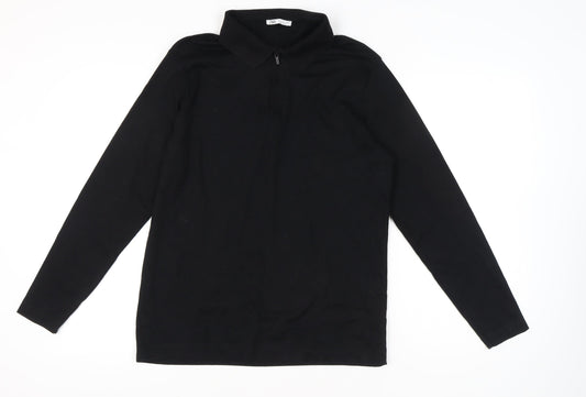 Zara Men's Black Long Sleeve Polo Shirt L Cotton Zip Collar
