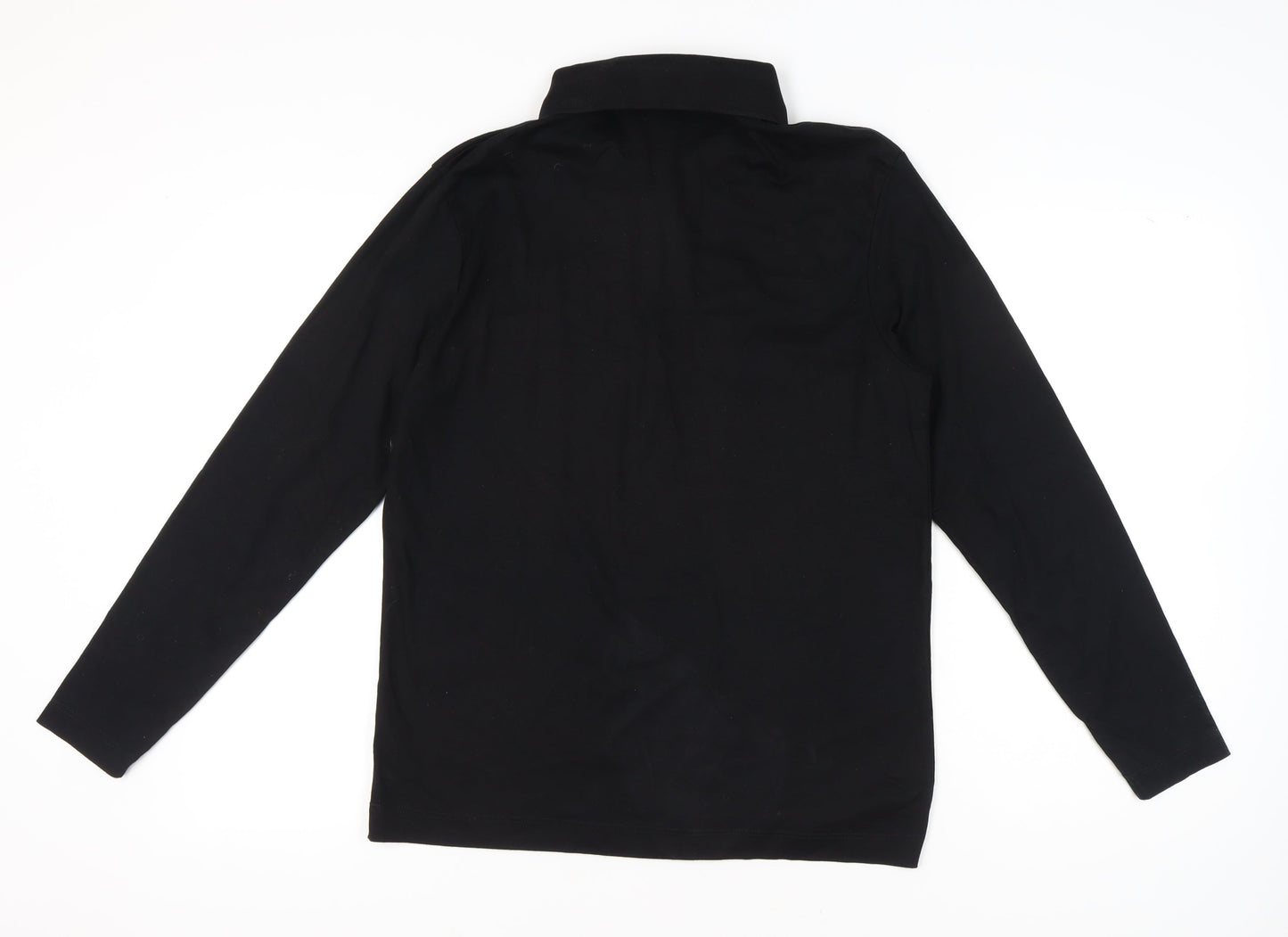 Zara Men's Black Long Sleeve Polo Shirt L Cotton Zip Collar