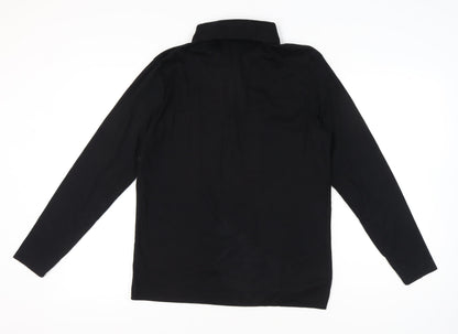 Zara Men's Black Long Sleeve Polo Shirt L Cotton Zip Collar