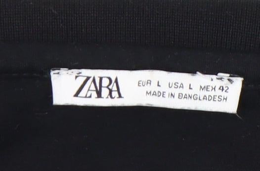 Zara Men's Black Long Sleeve Polo Shirt L Cotton Zip Collar