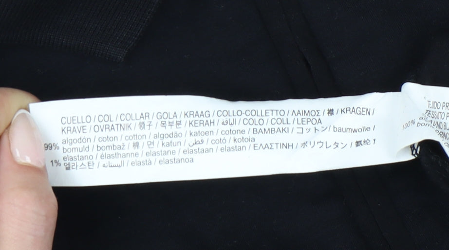 Zara Men's Black Long Sleeve Polo Shirt L Cotton Zip Collar