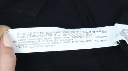 Zara Men's Black Long Sleeve Polo Shirt L Cotton Zip Collar