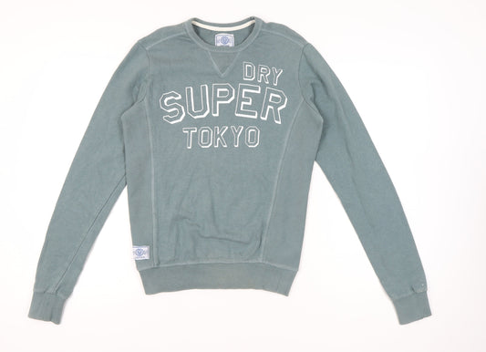 Superdry Women’s Blue Sweatshirt S Cotton Logo Print Crew Neck