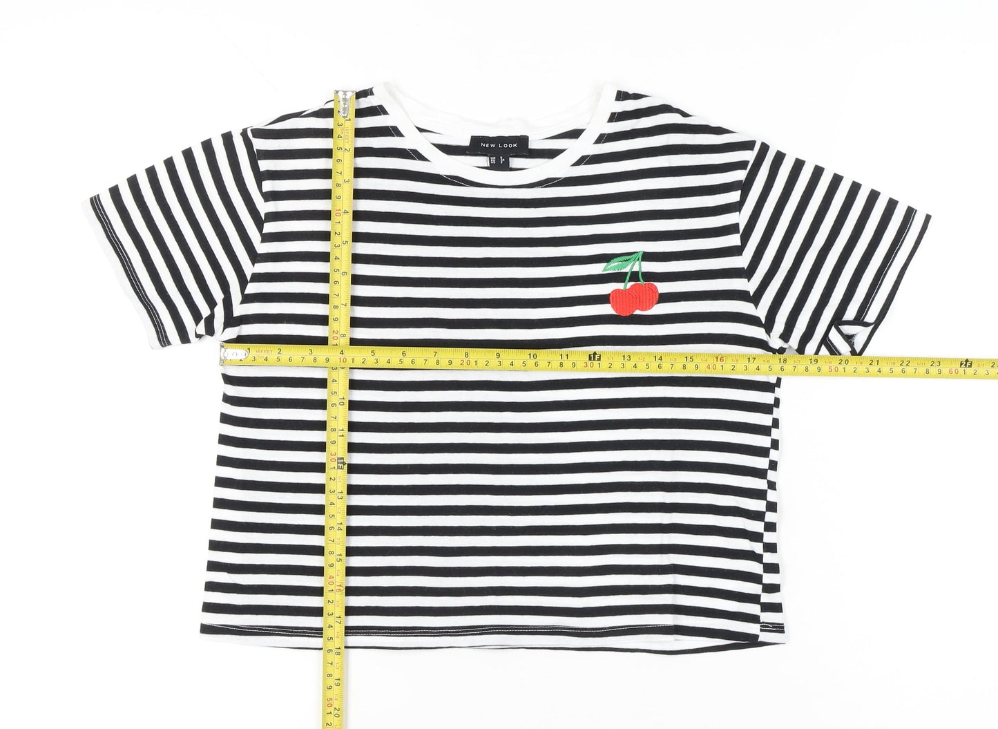 New Look Womens Black White Striped Cropped T-Shirt UK 6