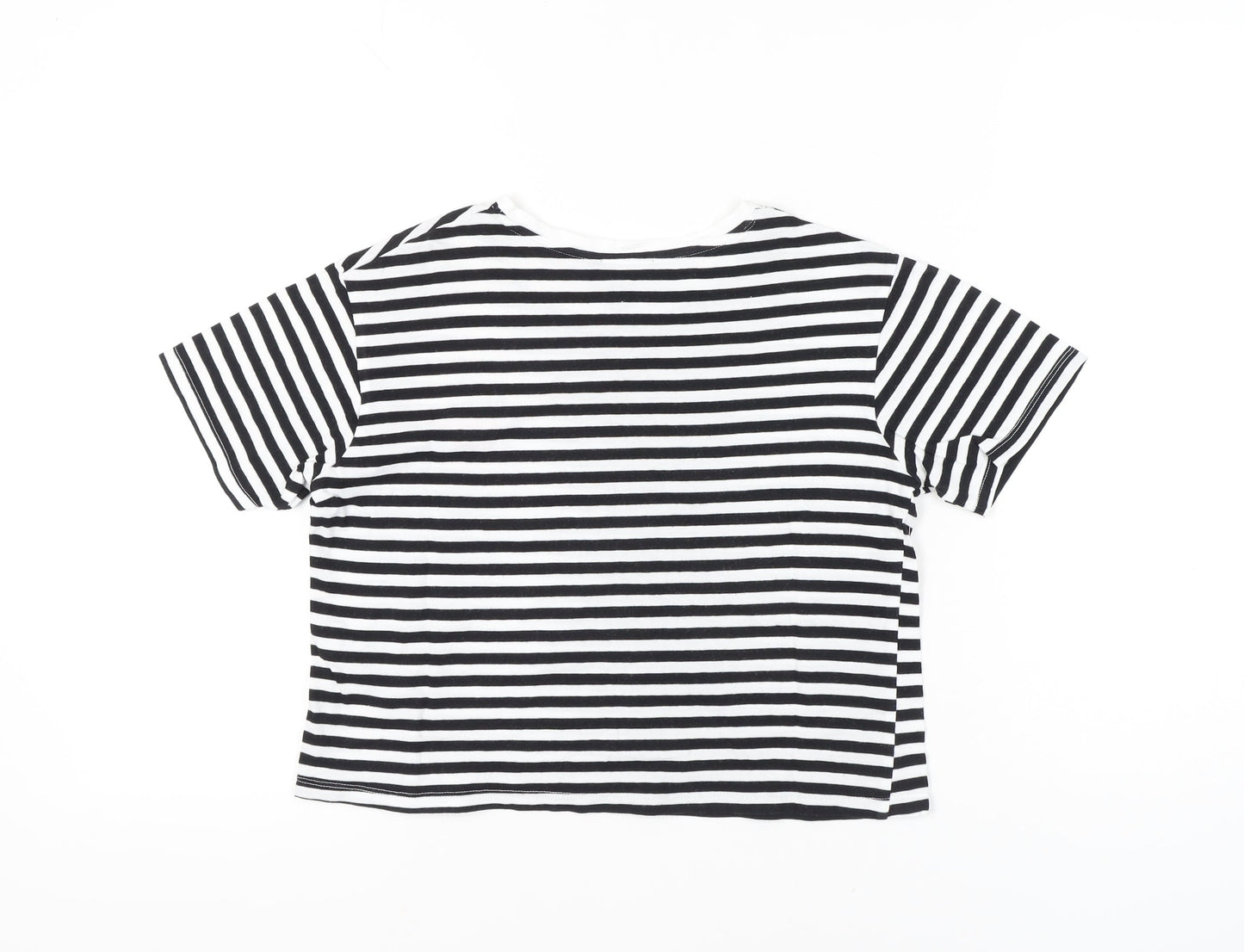 New Look Womens Black White Striped Cropped T-Shirt UK 6