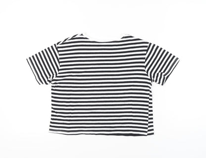 New Look Womens Black White Striped Cropped T-Shirt UK 6