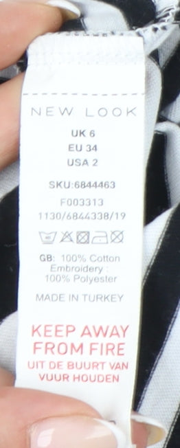 New Look Womens Black White Striped Cropped T-Shirt UK 6