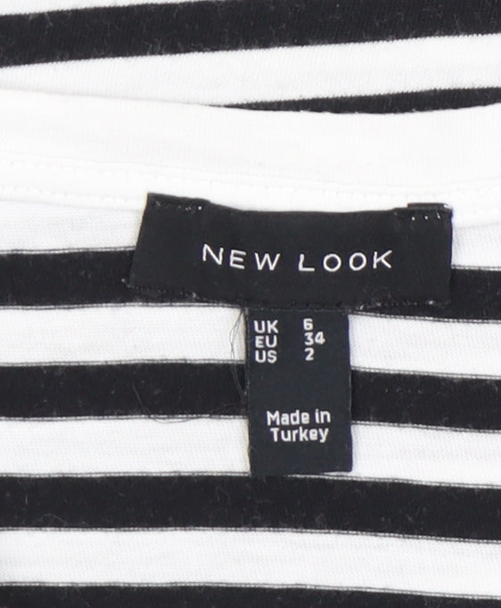 New Look Womens Black White Striped Cropped T-Shirt UK 6