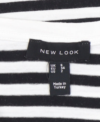 New Look Womens Black White Striped Cropped T-Shirt UK 6