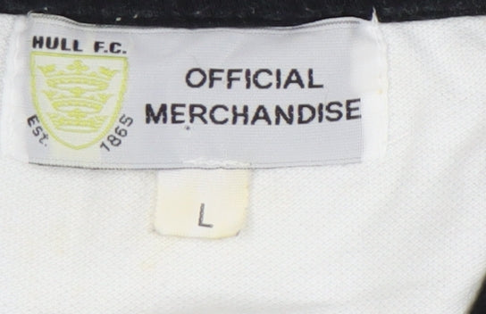 Hull F.C. Mens Polo Shirt Black White L Rugby Embroidered Logo