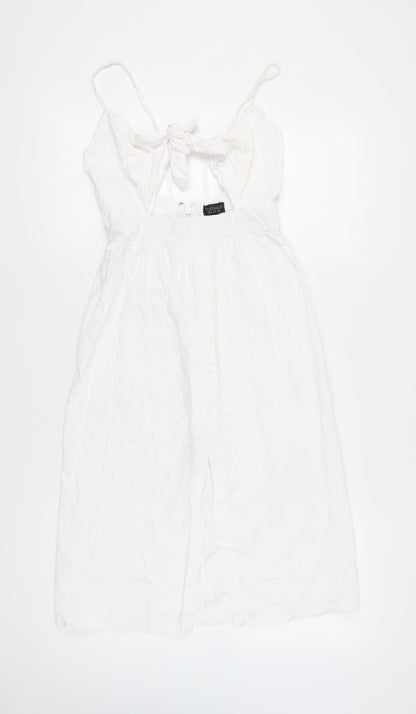 Topshop Women’s White Cotton Midi Slip Dress Size 8 Strappy Summer