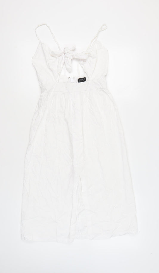 Topshop Women’s White Cotton Midi Slip Dress Size 8 Strappy Summer
