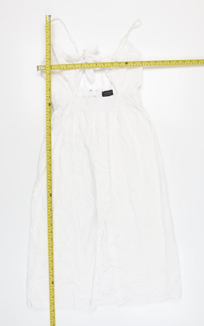 Topshop Women’s White Cotton Midi Slip Dress Size 8 Strappy Summer