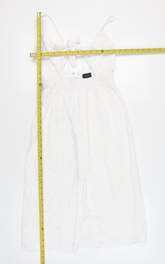 Topshop Women’s White Cotton Midi Slip Dress Size 8 Strappy Summer