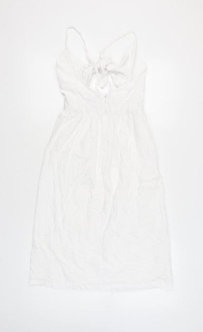 Topshop Women’s White Cotton Midi Slip Dress Size 8 Strappy Summer