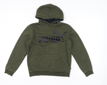 Puma Unisex Kids Green Pullover Hoodie 14-15Y Logo Graphic Fleece