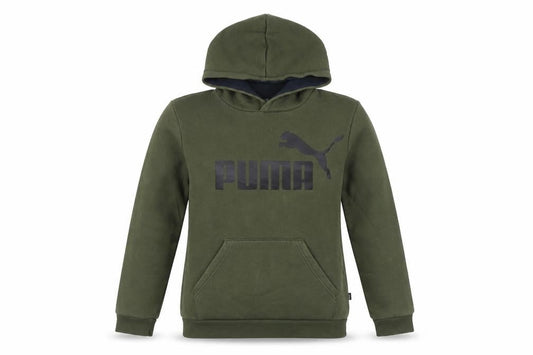 Front view of Puma unisex kids green pullover hoodie 14-15y logo graphic fleece