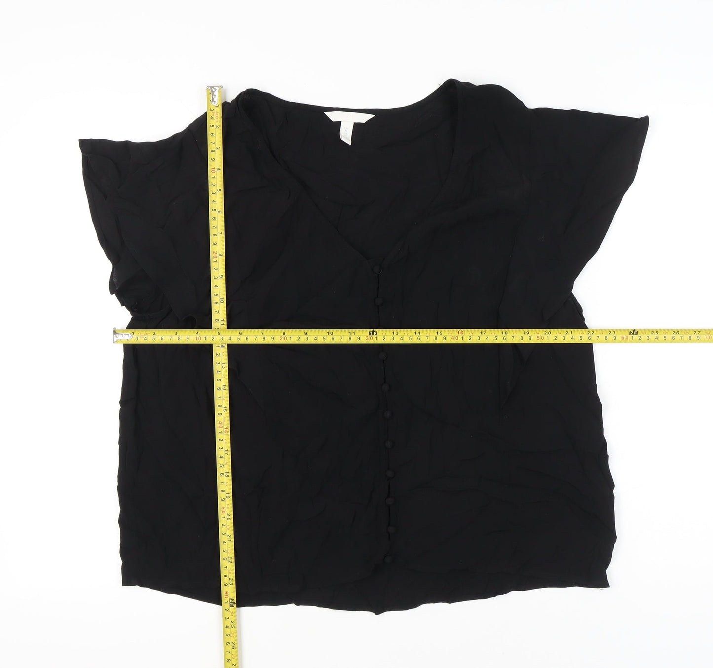 H&M Women’s Black Viscose Blouse XL Short Sleeve Button Front