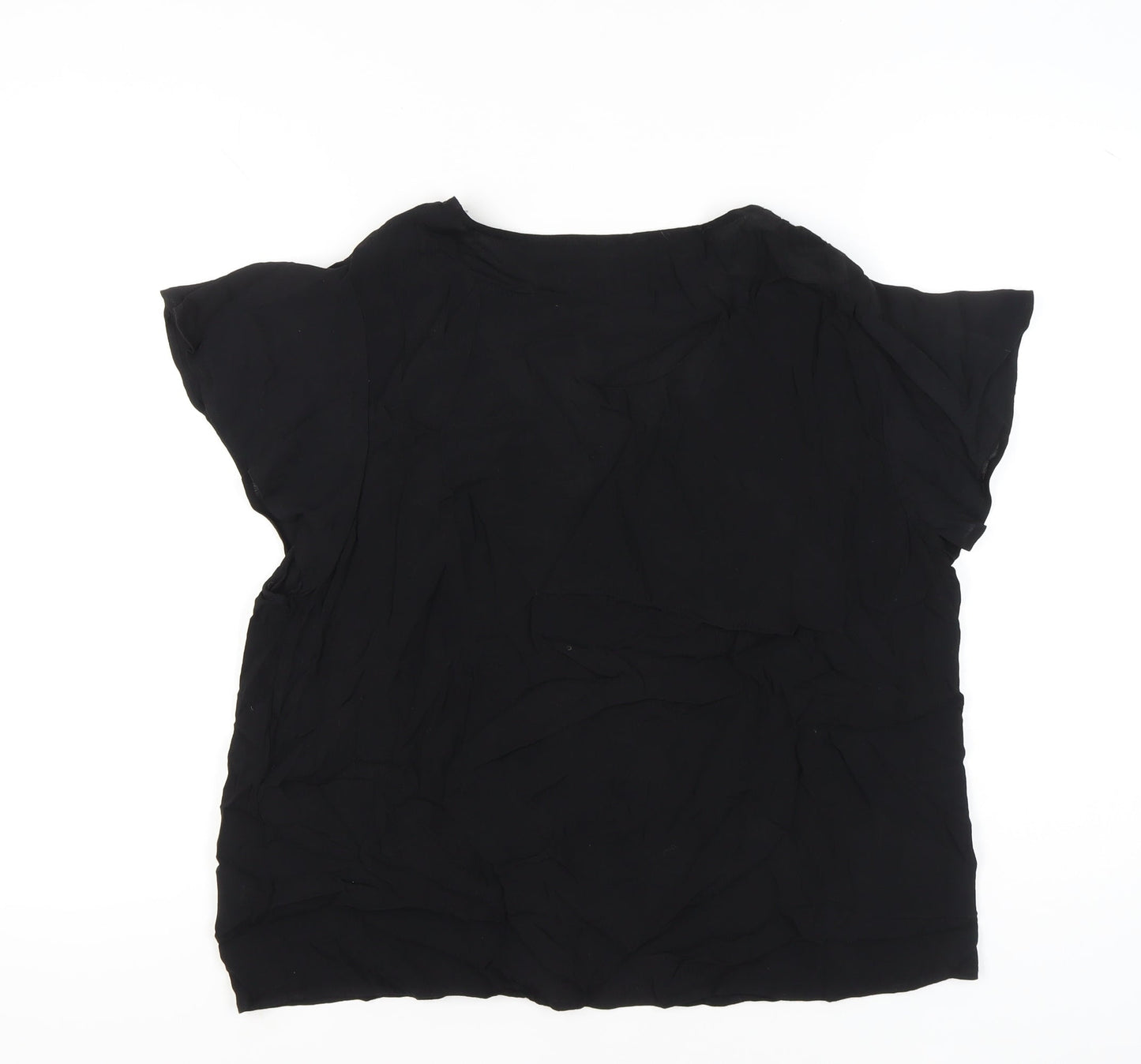 H&M Women’s Black Viscose Blouse XL Short Sleeve Button Front