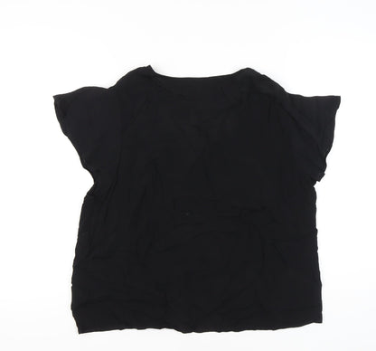 H&M Women’s Black Viscose Blouse XL Short Sleeve Button Front