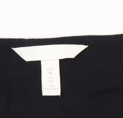 H&M Women’s Black Viscose Blouse XL Short Sleeve Button Front