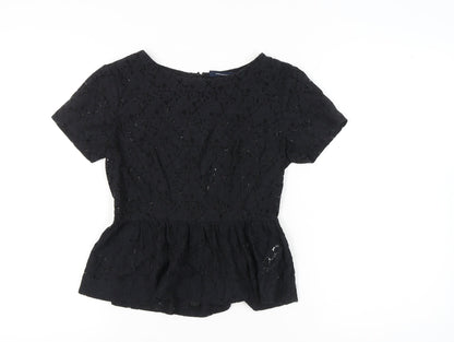 Womens UK Size 8 French Connection Black Peplum Blouse
