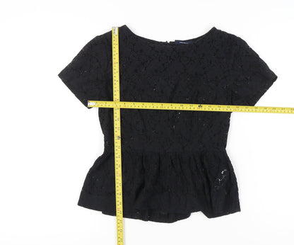 Womens UK Size 8 French Connection Black Peplum Blouse