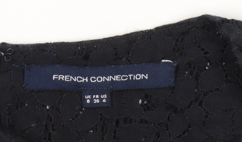 Womens UK Size 8 French Connection Black Peplum Blouse