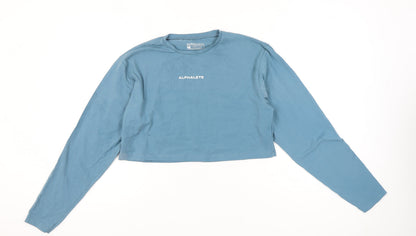 Alphalete Women Blue Medium Cropped Long Sleeve Cotton T-Shirt